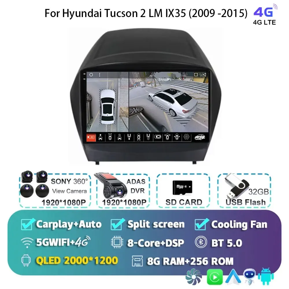 

Автомобильное радио Carplay Android 15 для Hyundai Tucson 2 LM IX35 2009-2015, навигация, GPS, мультимедийный плеер, Wi-Fi, стерео, BT 360, камера