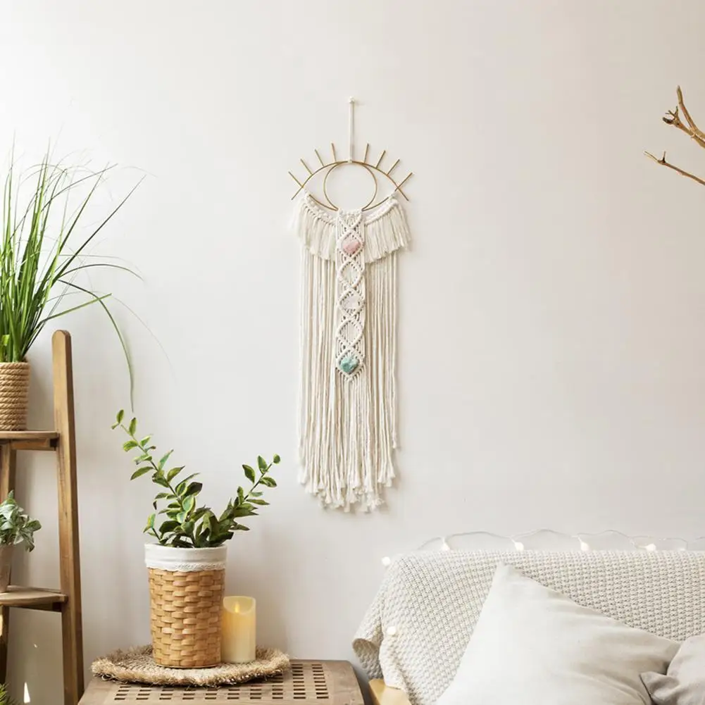 

Woven Tapestry Bohemian Style Ornamental Cotton Thread Big Eye Design Macrame Wall Hanging Home Decor