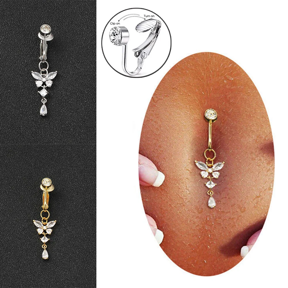 

Butterfly Fake Belly Button Ring Moon Fake Belly Piercing Clip On Umbilical Navel Fake Pircing Faux Belly Cartilage Earring Clip