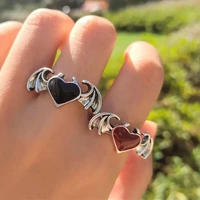 gothic bat devil heart wing rings for women men vintage red black heart ring hiphop punk party ring fashion jewelry gift