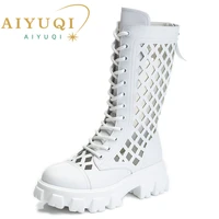 aiyuqi women summer boots new hollow hole high boots women fashion back zipper women cool boots large size 43 44 shoes ladies