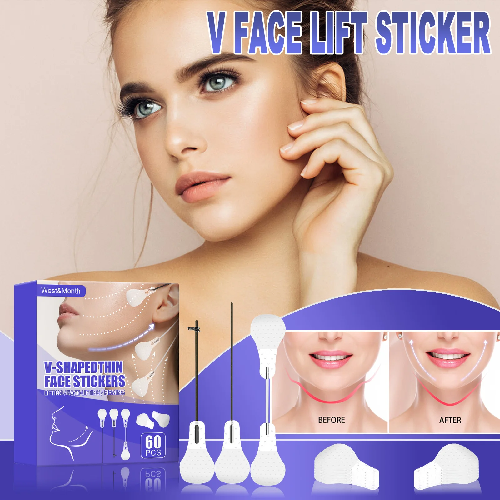

60Pcs Invisible Face Sticker Fox Eyes Neck Double Chin Lift V Shape Refill Tapes Thin Makeup Facelifting Patch Lift Face Sticker