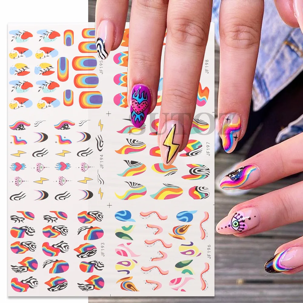 

12Pcs/set Wave Lines Nail Water Decals Marble Nail Stickers Summer Decor Neon Swirls Geometry Sliders Manicure Transfer Tattoo