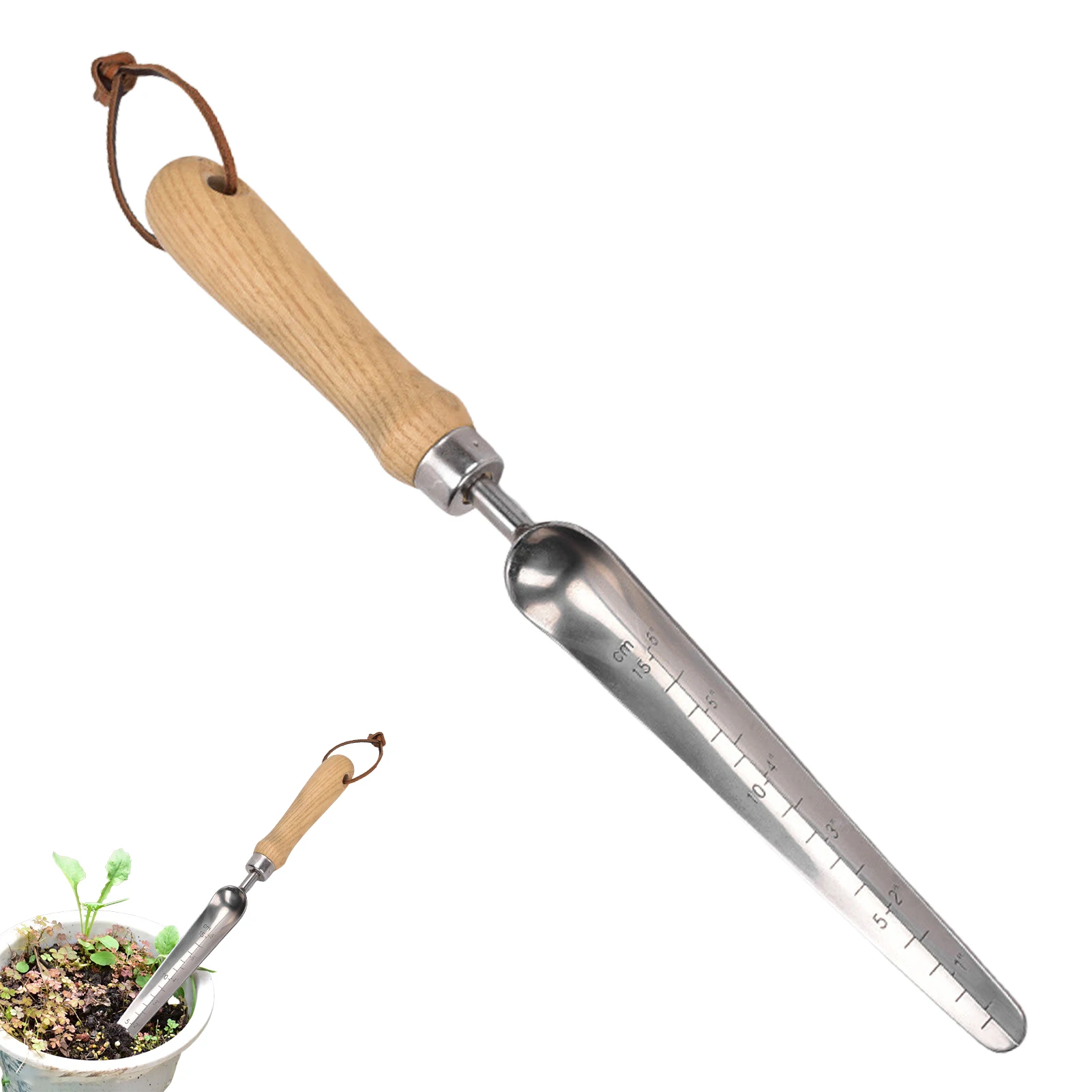 

Garden Weeding Shovel Stainless Steel Widger With Wooden Handle Depth Marker Measurements Weed Tool For Weeder Removal