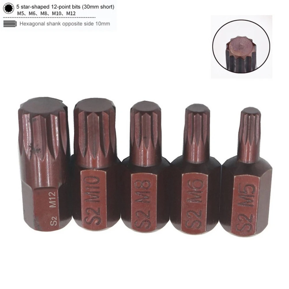 

5pcs Star Screwdriver Bit M5-M12 30mm Head Plum Batch Head Hex Shank For Impact Screwdriver Socket Switch Power Tools