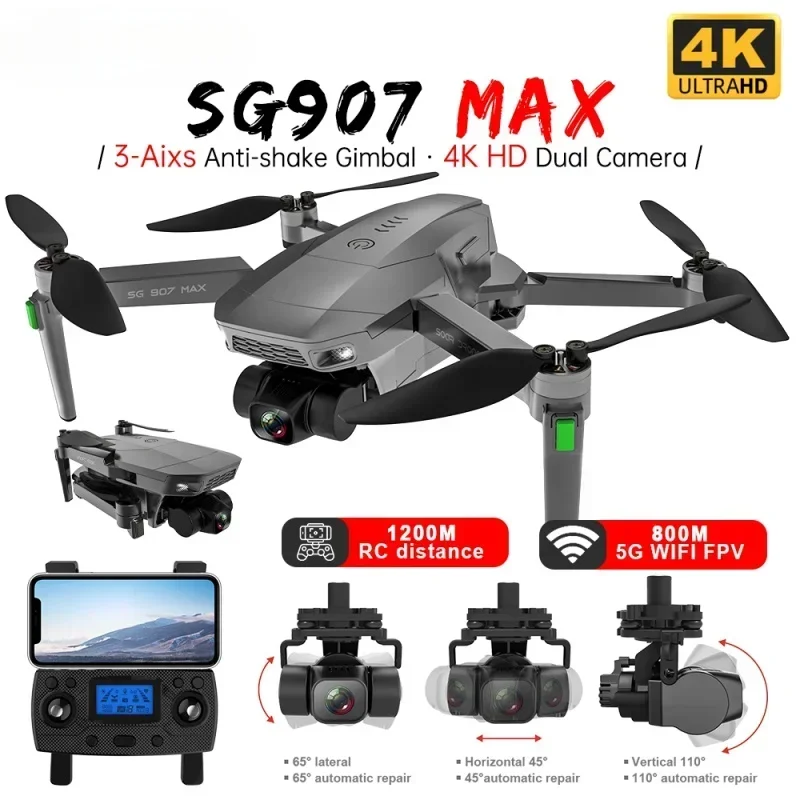 

HJ 5G WiFi With 3-Axis Gimbal 25 Minutes Flight Profesional SG907 MAX 4K Camera GPS Drone RC Quadcopter DronToy