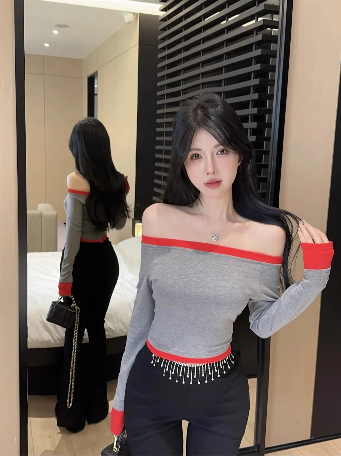 Pure Desire Gyaru Сексуальный короткий топ с открытыми плечами женский осенне-зимний