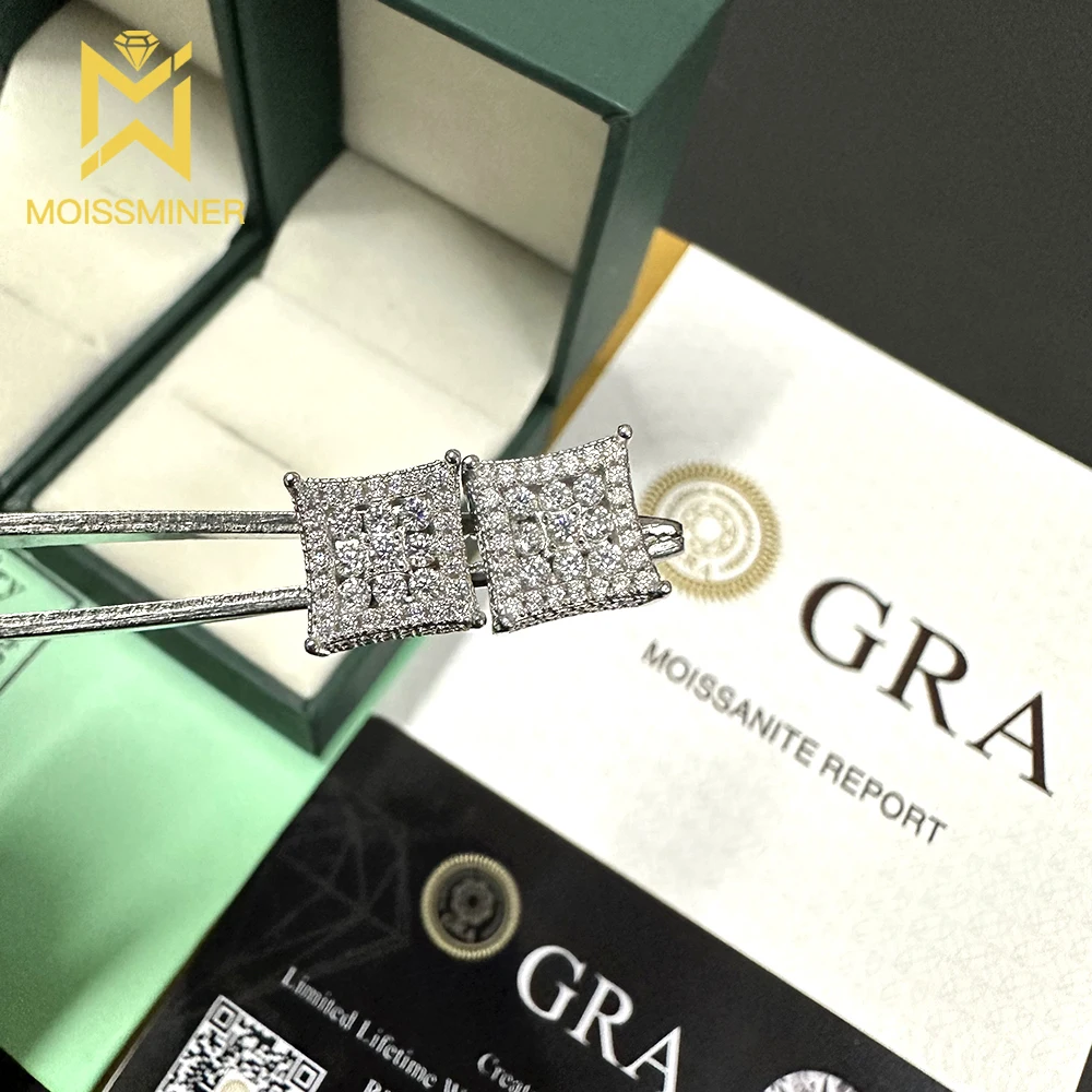 MM Square Moissanite Earrings For Women S925 Silver Diamond Men Earrings With GRA Ear Jewelry Pass Tester Free Shipping