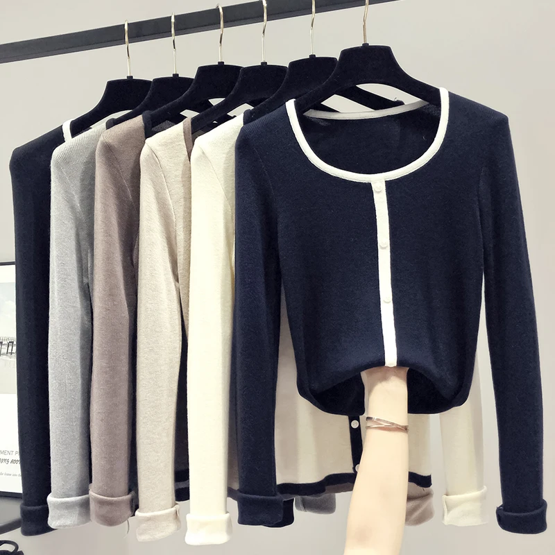 

Knitted Pullover Women 2022 Autumn And Winter New Round Neck Long-sleeved Bottoming Shirt Solid Color Knitting Sweater Femme