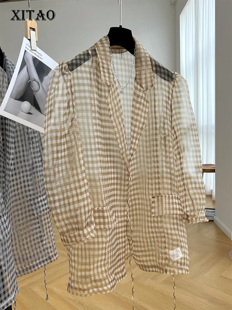

XITAO Plaid Casual Blazer Women Korea 2022 Summer New Arrival Personality Fashion Loose Notched Full Sleeve Blazer WLD7495