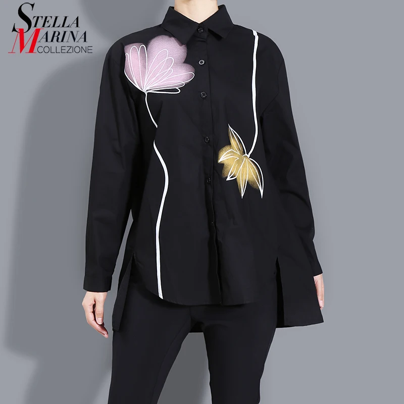 

* New Autumn Woman Long Sleeve Black White Oversized Blouses Casual Loose Streetwear Style Feminine Shirt chemise femme J2031