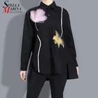 * Новая Осенняя женская блузка с длинным рукавом черного и белого цвета, Повседневная Свободная Женская рубашка в уличном стиле J2031