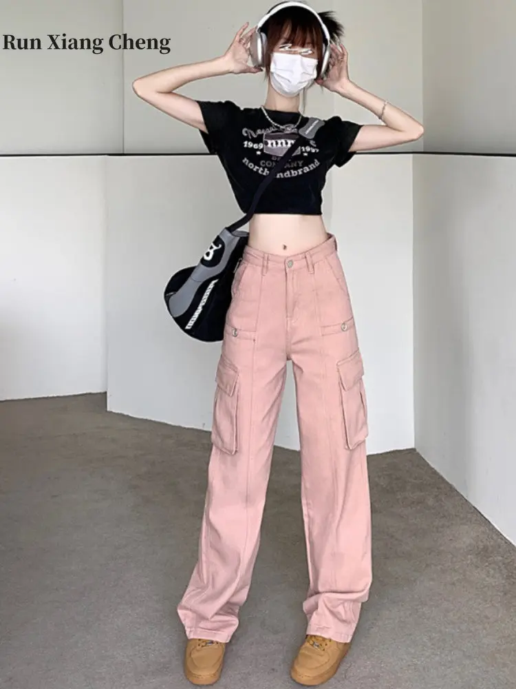 Women's Pants 2023 New Fashion Denim Cargo Pants Y2k Vintage High Waist Loose Slim Pocket Trousers Streetwear Wide Leg Pants