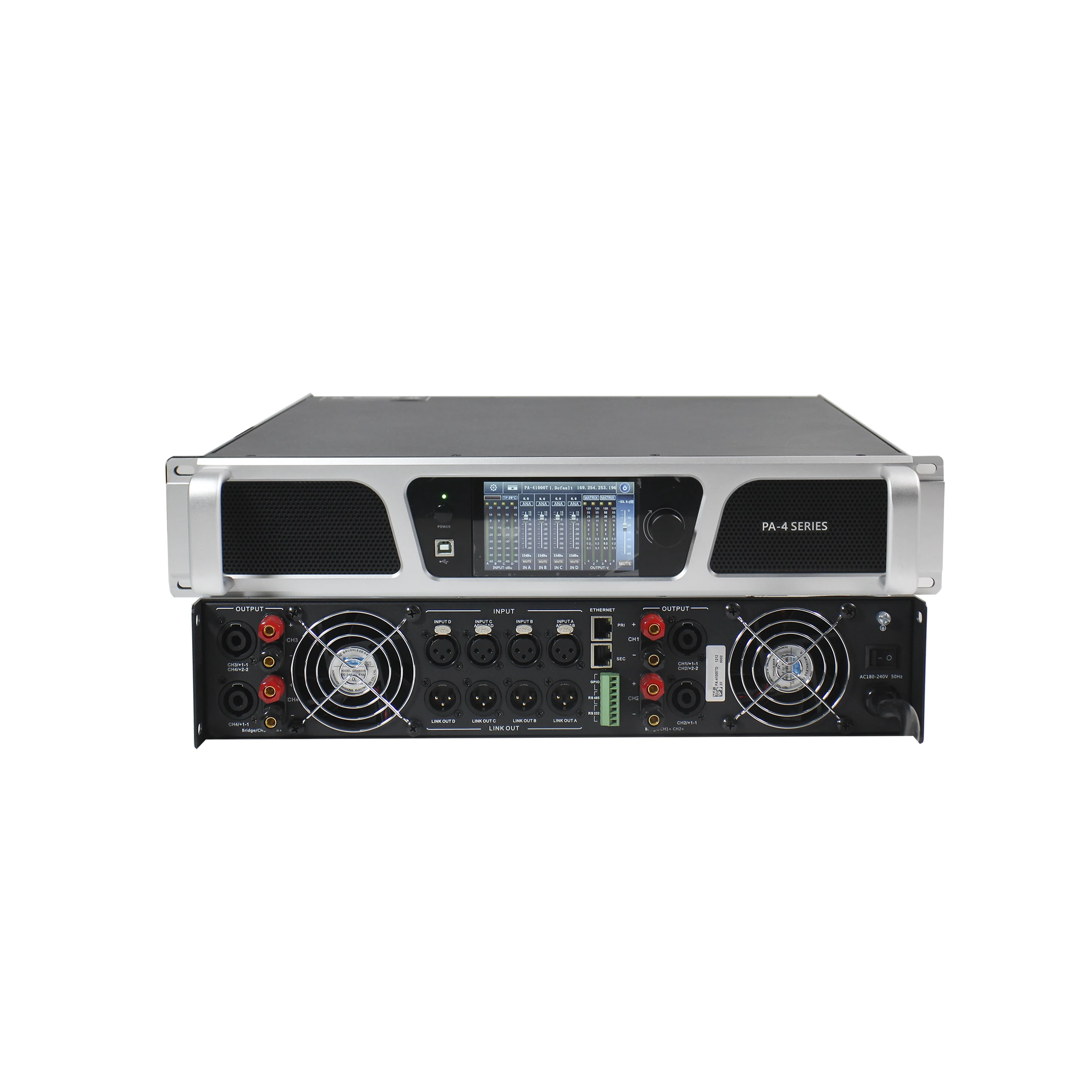Фото Новый дизайн Aliexpress: профессиональный усилитель мощности класса D 4*1500W DSP 1U с 4,3-дюймовым сенсорным IPS-экраном №2