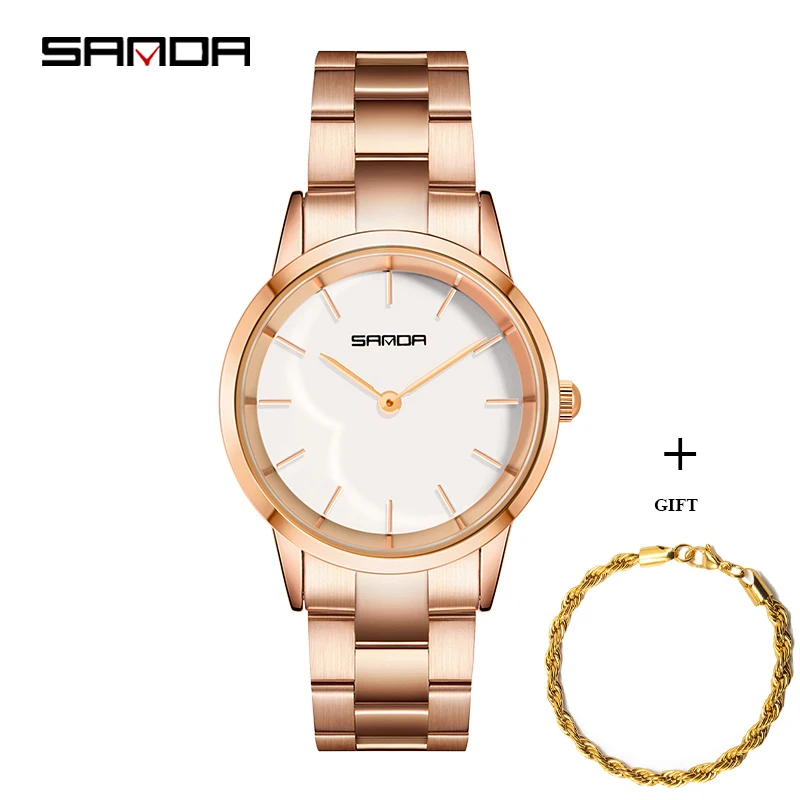 SANDA Women's Watch Luxury Stainless Steel Quartz Wristwatch Fashion Casual Ladies Watches Original Simple Reloj Mujer Gift