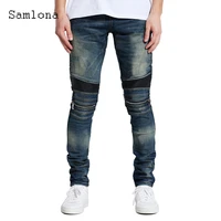 sexy mens patchwork jeans casual ruched denim pants oversized mens streetwear 2022 european style fashion zipper demin trousers