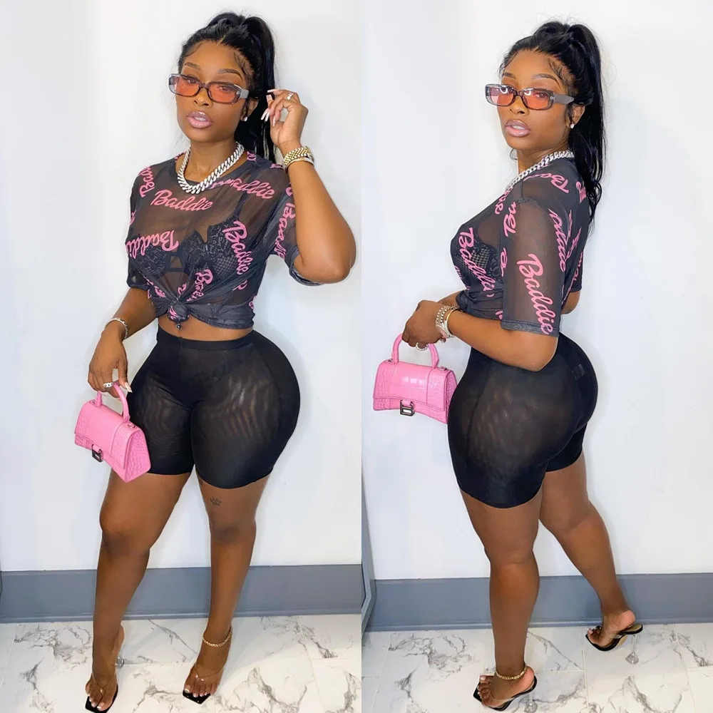 

Perl Letter Top+skinny Shorts Suit Fashion Two Piece Set Street Women Outfit Casual Sports Tracksuit Stylish Costume 2022