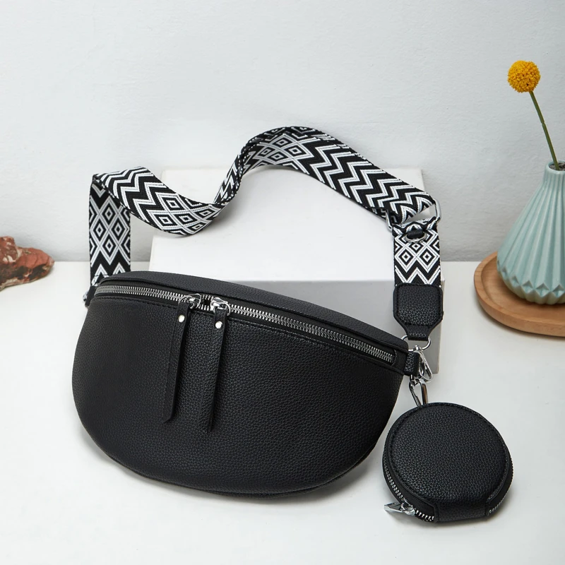 

New One Shoulder Cross-body Saddle Bag Half Crescent Bag PU Leather Solid Color Wide Shoulder Strap Underarm Bag