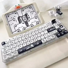 MOA Keycaps Black White Cat's Keycap theme PBT five-sided heat sublimation For MX Switch Fit 61/64/68/87/96/104/108 Keyboard 키 캡