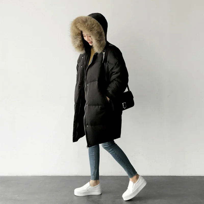Women Parka Warm Down Cotton Coats Female Loose Winter Jacket Hooded Long SleeveThicken Oversize Women Winter Coat Padded Black