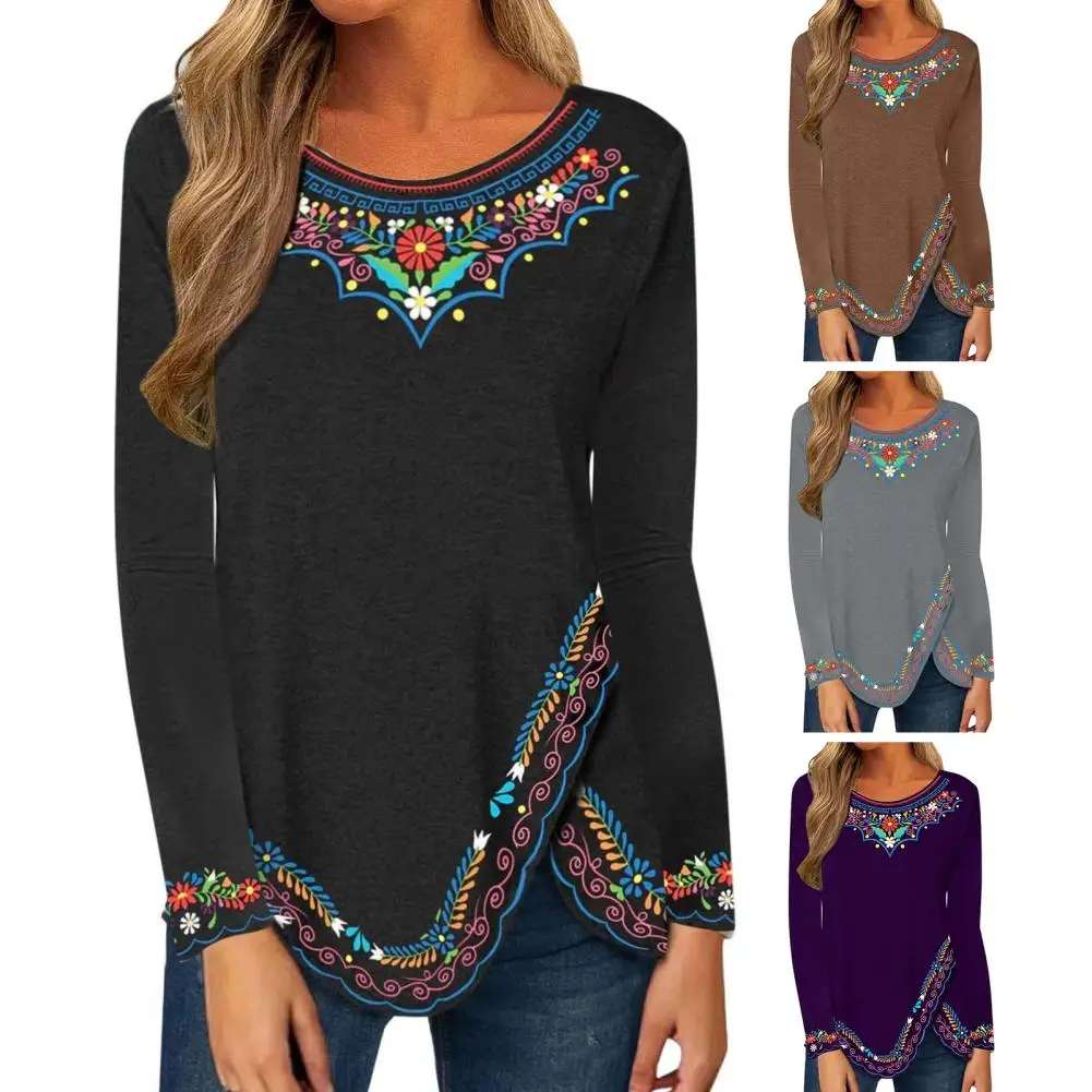 

Весенняя футболка, этнический пуловер, теплая Весенняя футболка с круглым вырезом, Осенний Топ для дома