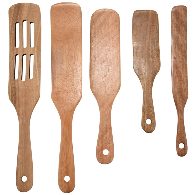 

HOT SALE 5Pcs Wooden Spatula Set Wood Spoons For Cooking, Spurtles Wood Kitchen Natural Teak Utensils Tools