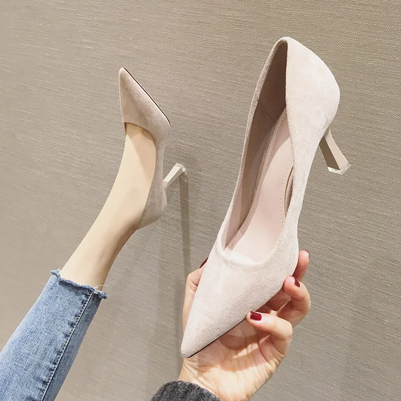 

2022 Women Pumps Shoe Size 43 Designer High Heel Pointed Toe Luxury Suede Dancing Wedding Sandal Chaussure Plus