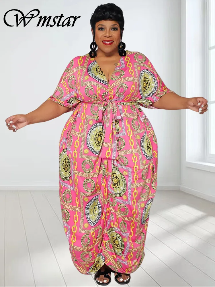 

Wmstar Plus Size Dresses for Women Loose V Neck Elegant Africa Maxi Dress New In Summer Clothing Wholesale Dropshipping 2023