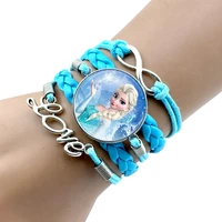 disney cartoon blue frozen princess time stone multilayer braided bracelet bracelet gift for girls women girlfriend