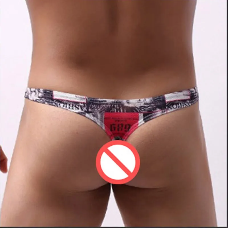 

Сексуальные бриджи с низкой посадкой для геев, мужские трусики, U-Выпуклое бикини с мультяшным принтом и карманами, танга, мужское сексуальное нижнее белье с Т-образной спинкой
