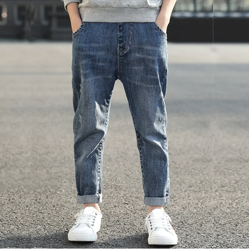 

4-11Y Kids Child Boys's Jeans Young Boy Casual Trousers Baby Boys Cowboy Pant Denim Long Pants Elastic Waist Pants