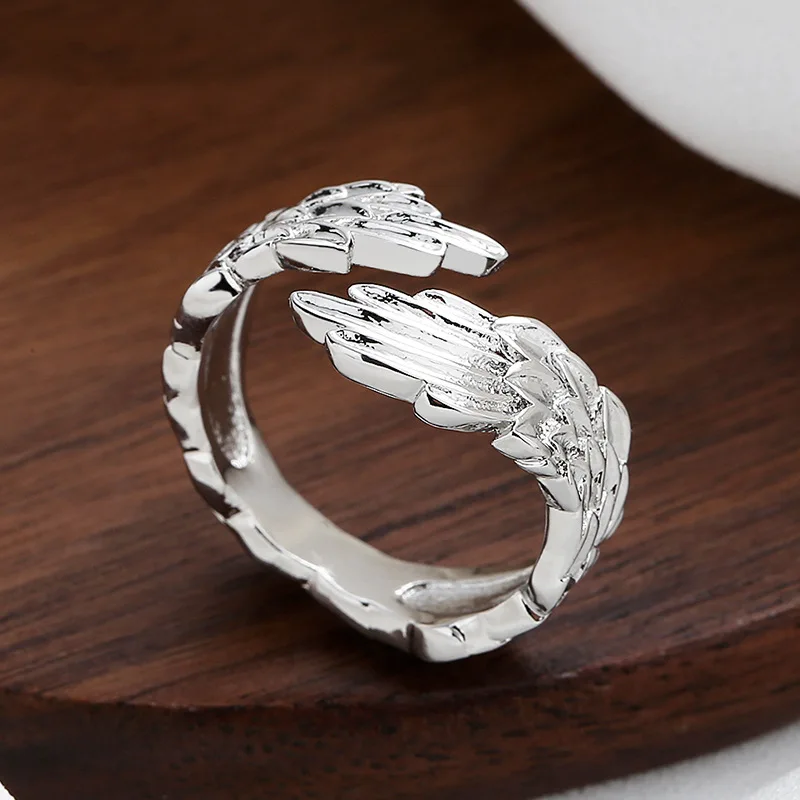 

Personality Fashion Feather Wings Exquisite Copper Ring Opening Adjustable Size Ring Men and Women Hip Hop Rock Trend