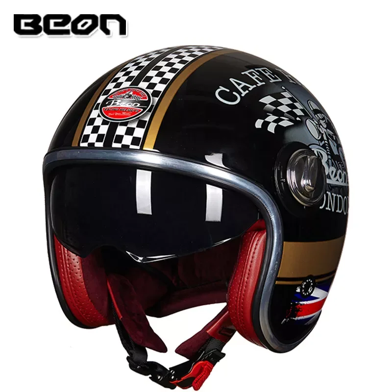 

BEON motorcycle helmet 3/4 open face helmet Motocross vintage casque Moto Casque Casco Motocicleta Capacete Retro Helmet B-108A