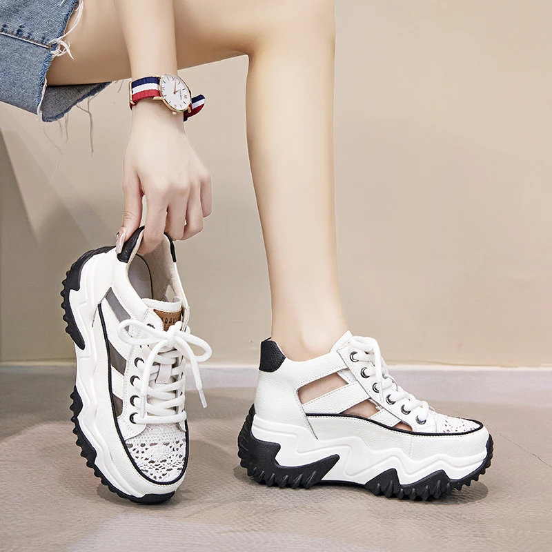 Women's Sandals Summer 2023 High Heels Pumps Luxury Designer Shoes Girls Leather Casual Chunky Platform Sandals Female Flats New