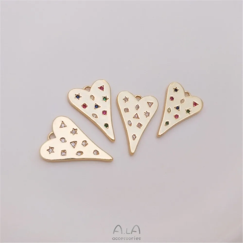 

Heart pendant 14K bag genuine gold color micro-inlaid zircon heart shape pendant DIY bracelet necklace pendant