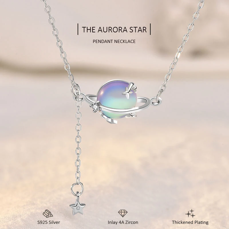 

Original Design 925 Sterling Silver Planet Necklace for Women Inlay Moonstone Valentine's Day Anniversary Fine Jewelry Gift