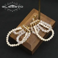 glseevo white crystal natural freshwater pearls woman tassel earrings korean fashion leisure accessories wedding gifts ge1205