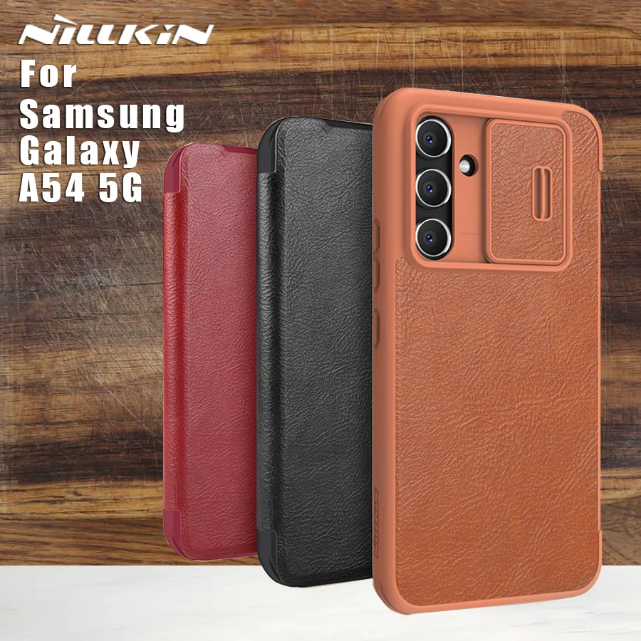 

NILLKIN for Samsung Galaxy A54 5G Case Qin Pro Camshield PU Flip Leather Card Slot Back Cover Case for SM A53 5G