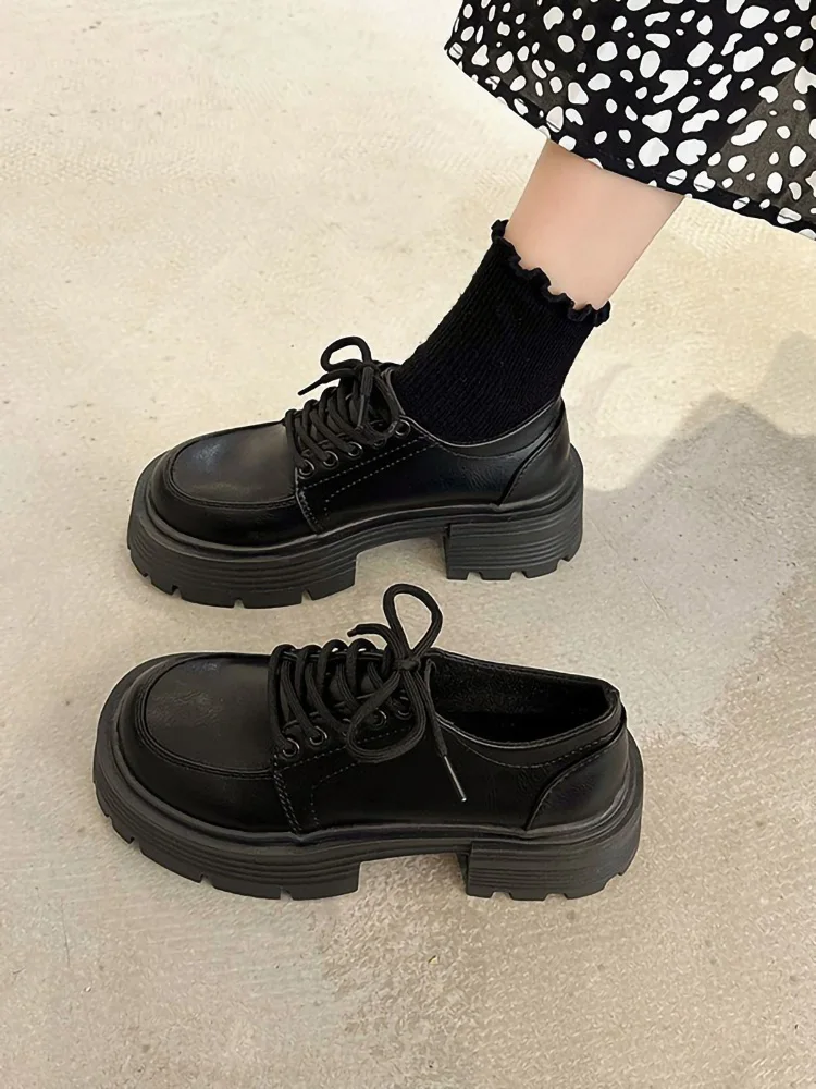 

Женские туфли дерби в британском стиле, повседневные кроссовки, платформа, плоская подошва, кожаные, в стиле преппи, криперы, осень