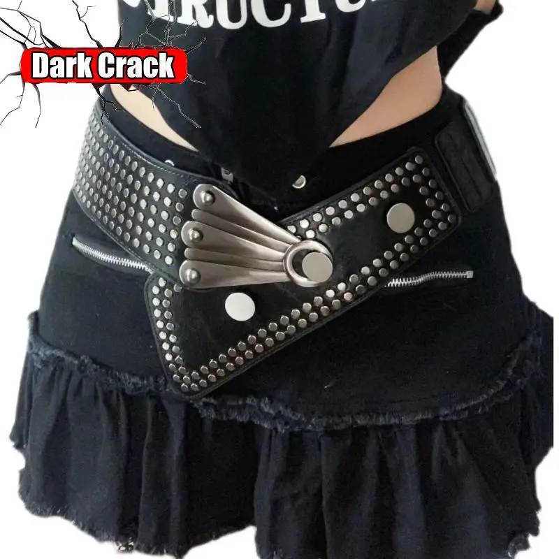Women's Harajuku Lolita Girl PU Leather Riveted Elastic Waistband Fashion VersatileY2K Chain Metal Punk Gothic Style Belt