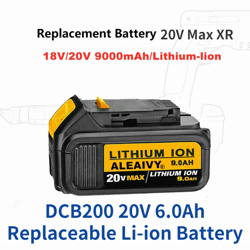 

Aleaivy 20V 9.0Ah DCB200 Replacement Li-ion Battery for DeWalt MAX AY Power Tool 18650 Lithium Ion Batteries