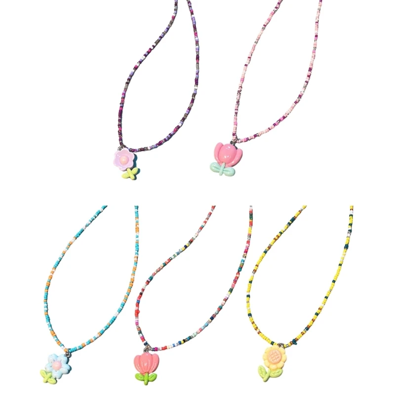 

Fashionable Flower Beads Necklace Short Choker Y2K Neck Jewelry Pendant Necklace 264E
