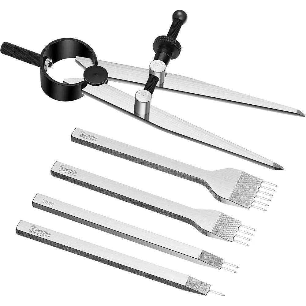 

Leather Chisel Set Prong Diamond Lacing Stitching Chisel Hole Punches Tool and Wing Divider for Leather Stitching