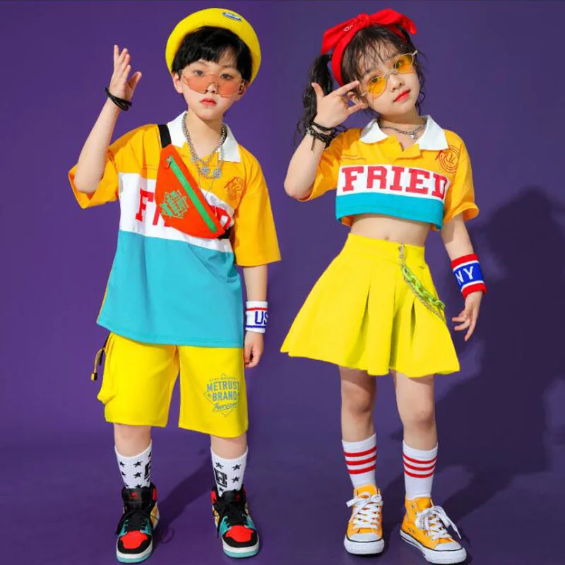 

Kids Hip Hop dancing Outfits Tshirt Street wear Shorts Skirt For Singers Girls Boys Show Stage Jazz Dance Wear Costumes Outfits