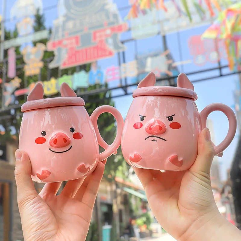 

Cute Cartoon pig shape mug With Lid Coffee cup Milk Tea Mugs Breakfast Cup Drinkware Couple Novelty Gifts