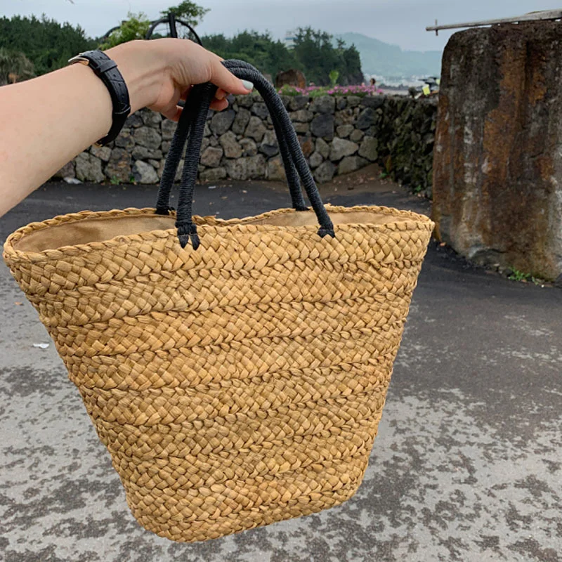 

Casual Big Capacity Straw handbags for women Corn husk Handmade shoulder designer bags Summer Straw Woven hand beach bags bolsos