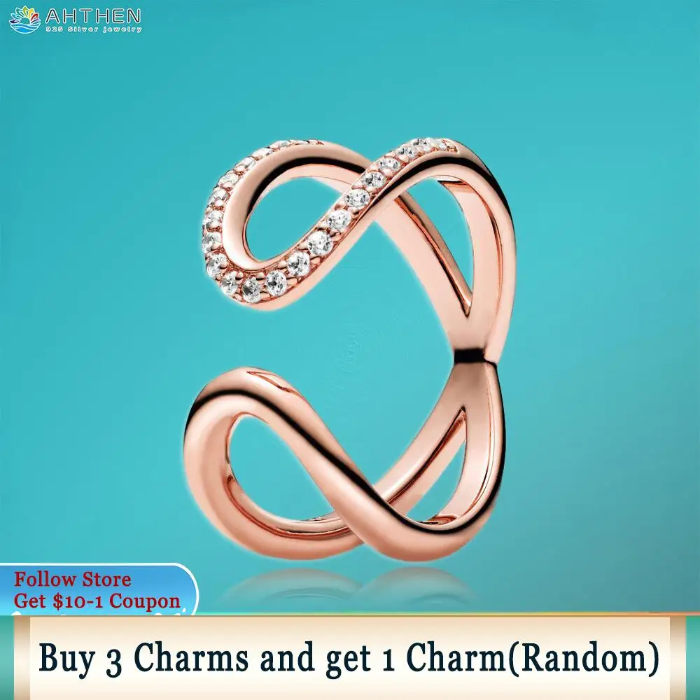 

Ahthen 925 Sterling Silver Rings Pink Wrapped Open Infinity Rings 925 Silver Women Rings Ngagement Ring Women Jewelry Girl Rings