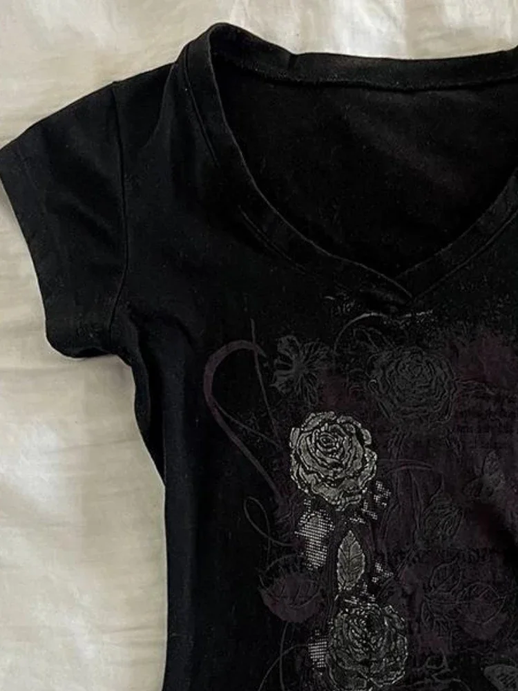 Женская футболка с цветочным принтом Y2k винтажные облегающие повседневные