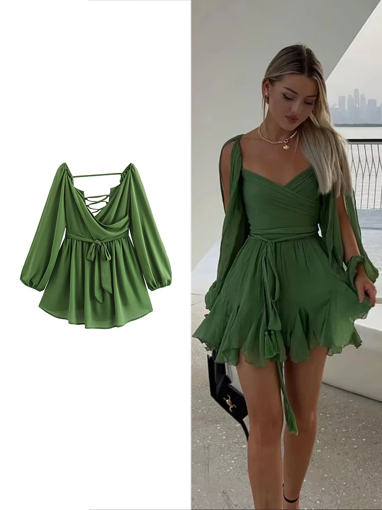 Traf Женское Мини-платье С V-образным Вырезом Свадебное Платье Трапециевидной