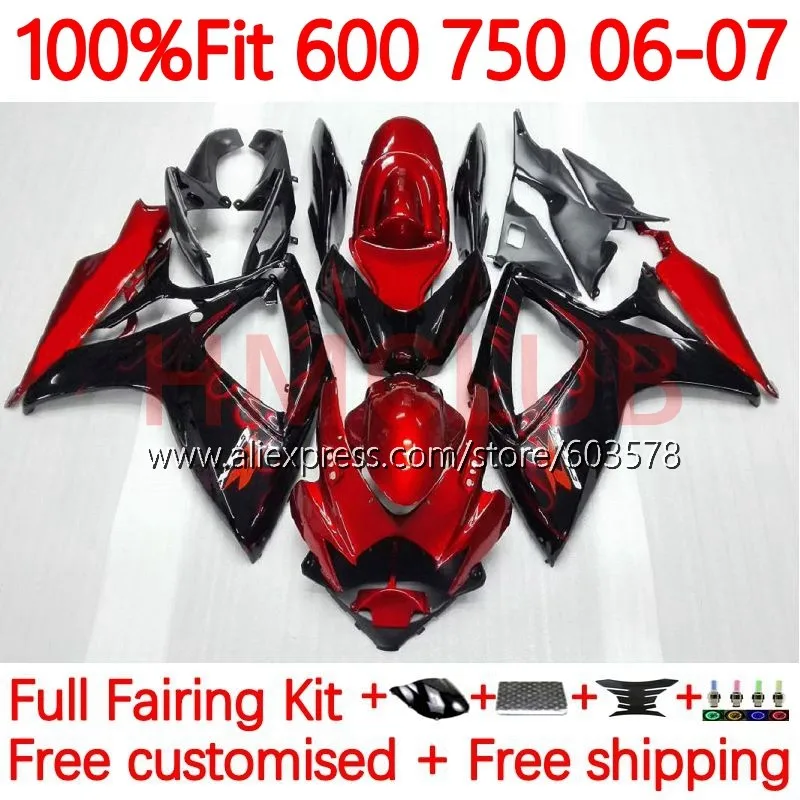 

Инъекция для SUZUKI GSXR 600 750 CC GSXR-750 K6 GSXR750 GSXR600 2006 2007 750CC GSXR-600 06 07 обтекатель OEM red Flame 93No.3